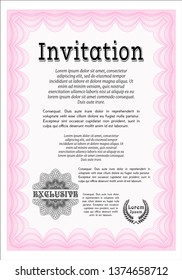 Pink Invitation. Nice design. Vector illustration. With background. 