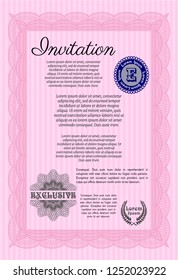 Pink Invitation. Perfect design. With background. Customizable, Easy to edit and change colors. 