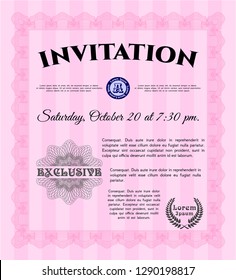 Pink Invitation. Perfect design. Complex background. Customizable, Easy to edit and change colors. 