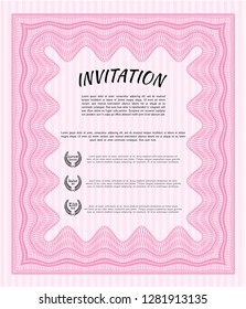 Pink Invitation. Perfect design. Detailed. With linear background. 