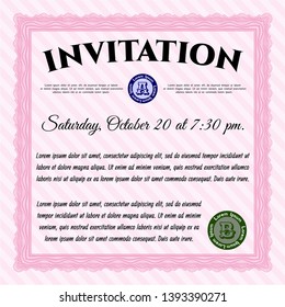 Pink Invitation. Perfect design. Detailed. Complex background. 