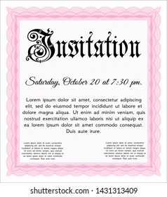 Pink Invitation. Perfect design. Detailed. Complex background. 