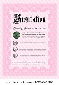 Pink Invitation. Perfect design. Easy to print. Detailed. 