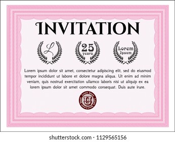 Pink Invitation. Perfect design. With linear background. Vector illustration. 