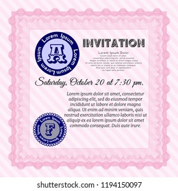 Pink Invitation. Printer friendly. Detailed. Money Pattern design. 