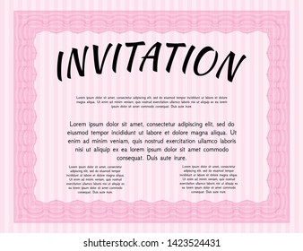 Pink Invitation. Printer friendly. Detailed. Perfect design. 