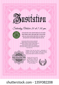 Pink Invitation. Printer friendly. Good design. Detailed. 