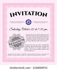 Pink Invitation. Printer friendly. Lovely design. Detailed. 