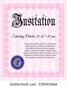 Pink Invitation. Printer friendly. Retro design. Vector illustration. 