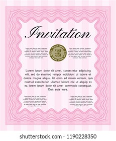 Pink Invitation. Printer friendly. Vector illustration. Perfect design. 