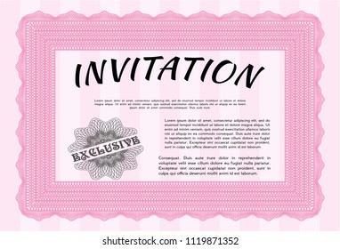 Pink Invitation. With quality background. Cordial design. Customizable, Easy to edit and change colors. 