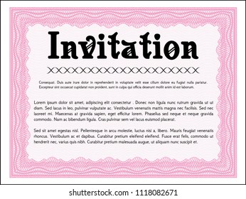 Pink Invitation. With quality background. Modern design. Detailed. 