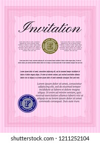 Pink Invitation. With quality background. Money style design. Vector illustration. 