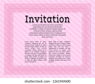 Pink Invitation. With quality background. Vector illustration. Retro design. 