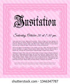 Pink Invitation. Retro design. With background. Detailed. 