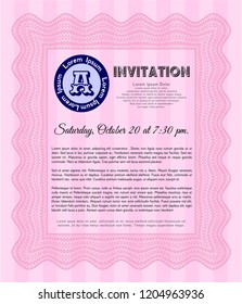 Pink Invitation. Retro design. Customizable, Easy to edit and change colors. With linear background. 