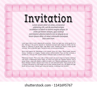 Pink Invitation. Retro design. Printer friendly. Detailed. 