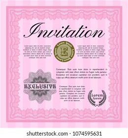 Pink Invitation. Retro design.Pink Vintage invitation template. Printer friendly. Money style design. Vector illustration.  With quality background. Detailed. 