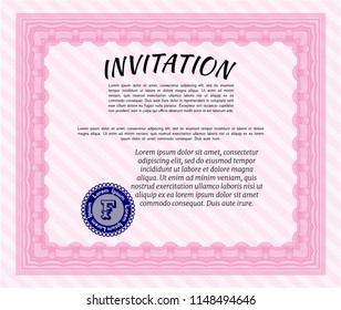 Pink Invitation. Sophisticated design. Detailed. Complex background. 