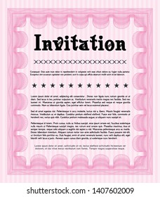 Pink Invitation. Sophisticated design. Easy to print. Detailed. 