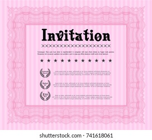 Pink Invitation. Sophisticated design. Vector illustration. With guilloche pattern. 