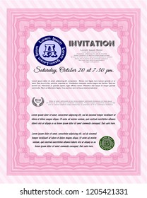 Pink Invitation. Superior design. With complex linear background. Customizable, Easy to edit and change colors. 