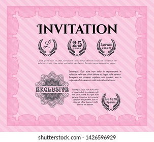 Pink Invitation. Superior design. Customizable, Easy to edit and change colors. With complex linear background. 