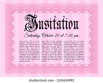 Pink Invitation. Superior design. With linear background. Customizable, Easy to edit and change colors. 