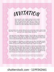 Pink Invitation. Superior design. Vector illustration. Easy to print. 