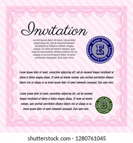 Pink Invitation. Superior design. Vector illustration. Easy to print. 