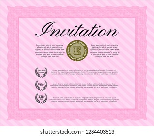Pink Invitation. Superior design. Vector illustration. With great quality guilloche pattern. 