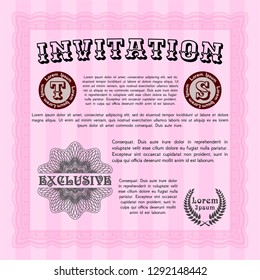 Pink Invitation. Superior design. Vector illustration. With complex linear background. 