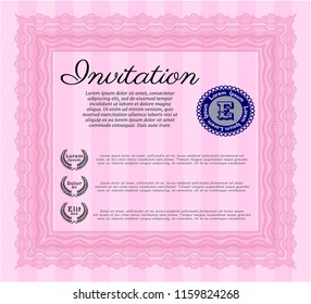 Pink Invitation template. Artistry design. With complex linear background. Detailed. 