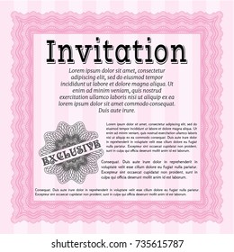Pink Invitation template. Artistry design. Vector illustration. With linear background. 