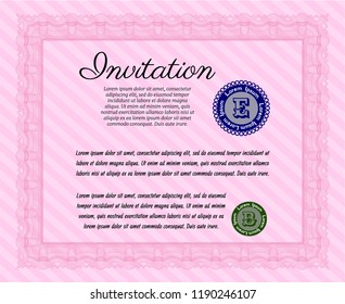 Pink Invitation template. With background. Cordial design. Vector illustration. 