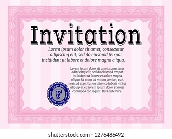 Pink Invitation template. With background. Detailed. Cordial design. 