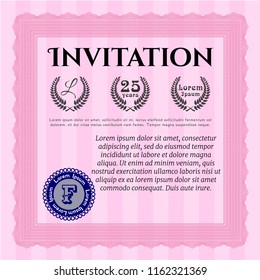 Pink Invitation template. With background. Good design. Detailed. 