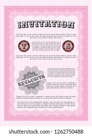 Pink Invitation template. Beauty design. With guilloche pattern. Detailed. 