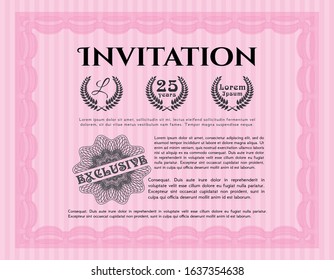 Pink Invitation template. Beauty design. Vector illustration. With guilloche pattern. 