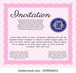 Pink Invitation template. Beauty design. With background.  