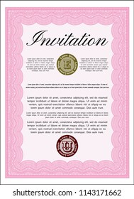 Pink Invitation template. With complex background. Vector illustration. Nice design. 