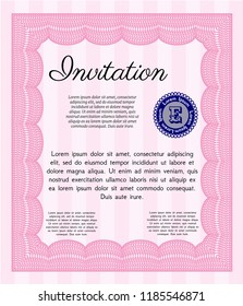 Pink Invitation template. With complex background. Detailed. Money Pattern design. 