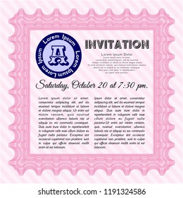 Pink Invitation template. With complex background. Vector illustration. Elegant design. 