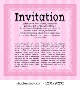 Pink Invitation template. With complex background. Vector illustration. Money Pattern design. 