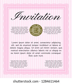 Pink Invitation template. With complex background. Detailed. Superior design. 