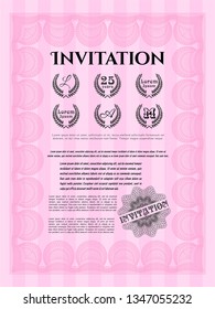 Pink Invitation template. With complex background. Superior design. Customizable, Easy to edit and change colors. 
