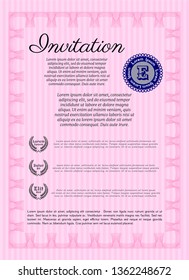 Pink Invitation template. With complex background. Money design. Detailed. 