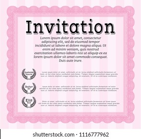 Pink Invitation template. With complex linear background. Vector illustration. Sophisticated design. 