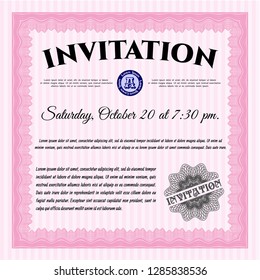 Pink Invitation template. Cordial design. Complex background. Customizable, Easy to edit and change colors. 