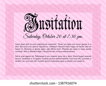 Pink Invitation template. Cordial design. Complex background. Detailed. 
